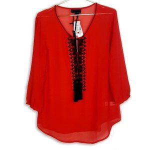 Jeans by Buffalo Sheer Embroidered Top Papaya Red